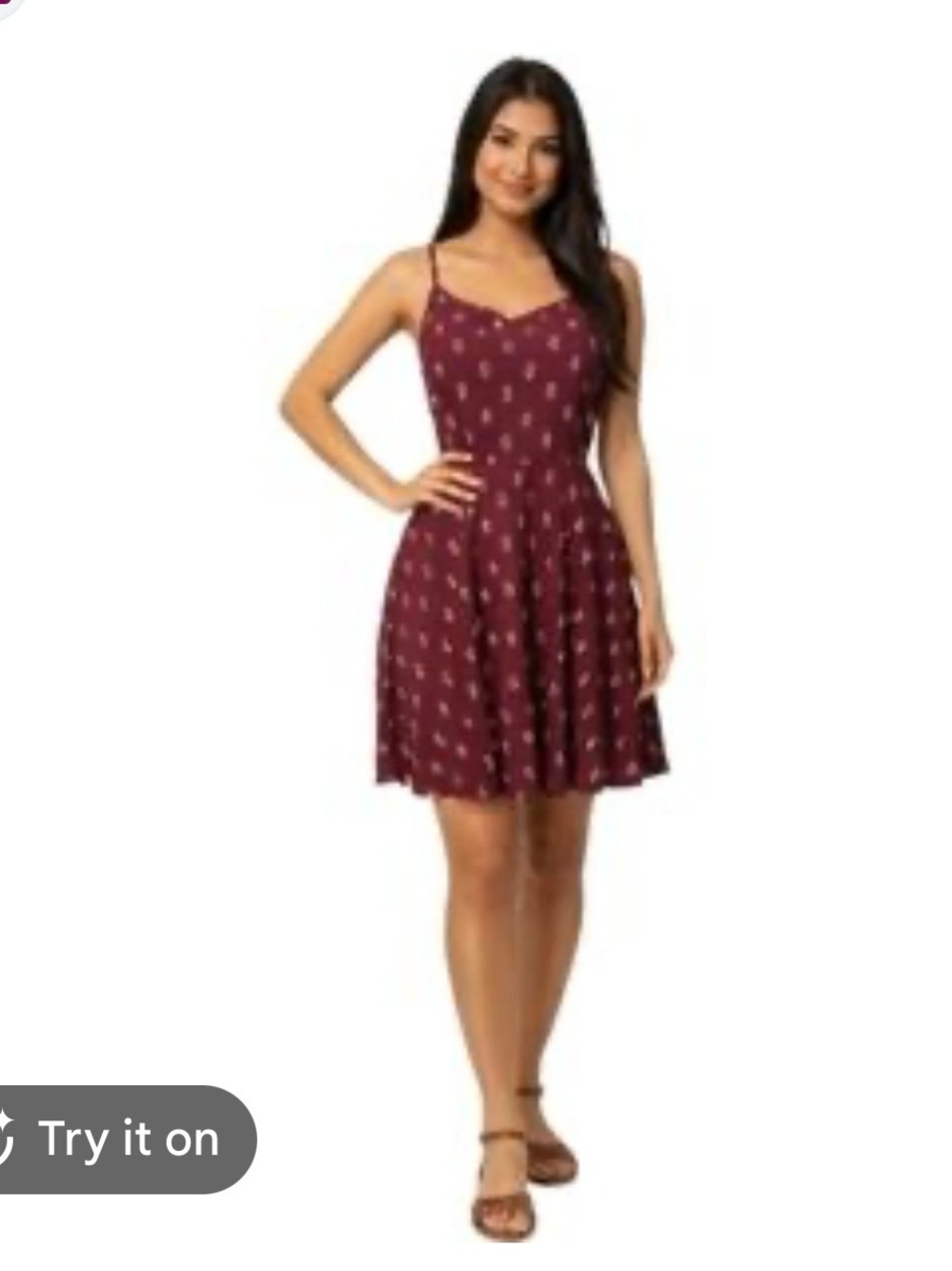 LOFT Burgundy Printed Spaghetti-Strap Sundress